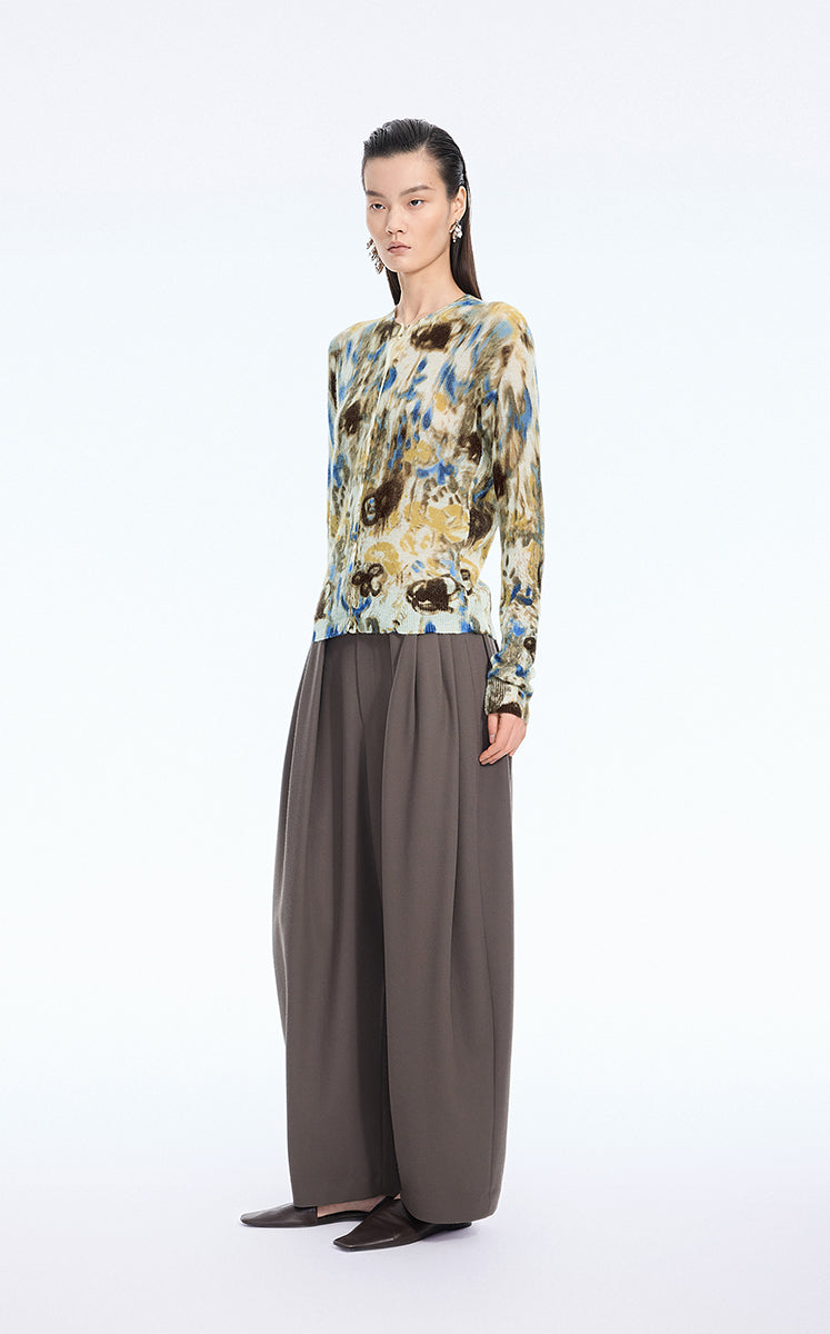 Sweater / JNBY T-Shape Floral Print Mohair Blend Cardigan