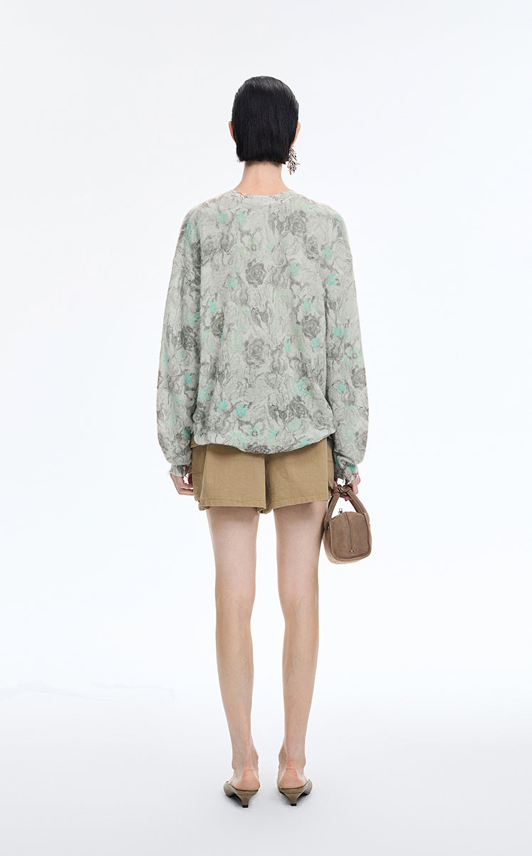 Sweater / JNBY Watercolor Floral Fuzzy Knit