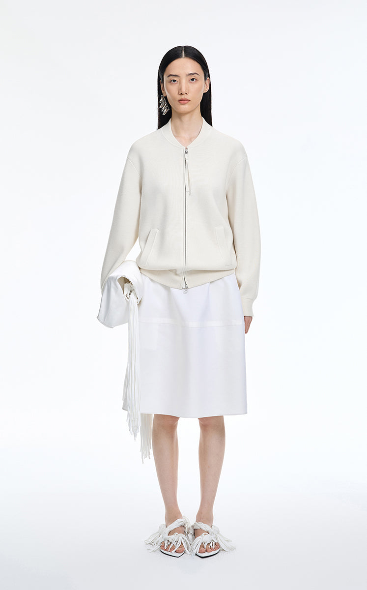 Sweater / JNBY Wool-Blend Collarless Zip Cardigan White