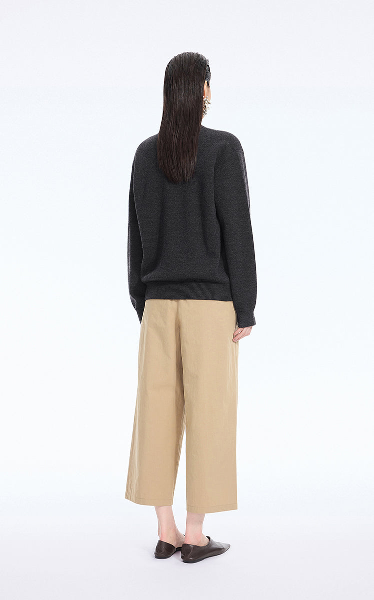 Sweater / JNBY Wool-Blend Collarless Zip Cardigan