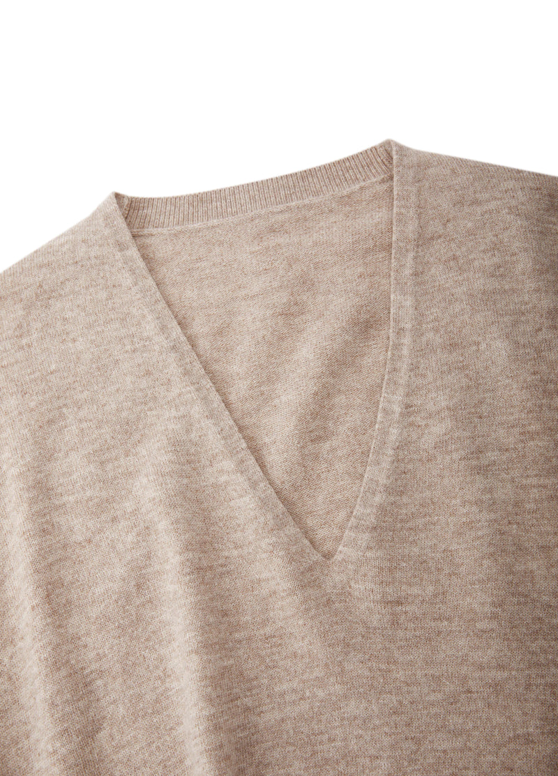 Sweater / JNBY 100% Merino Wool V-Neck Oversized Pullover Light Heather Beige-1