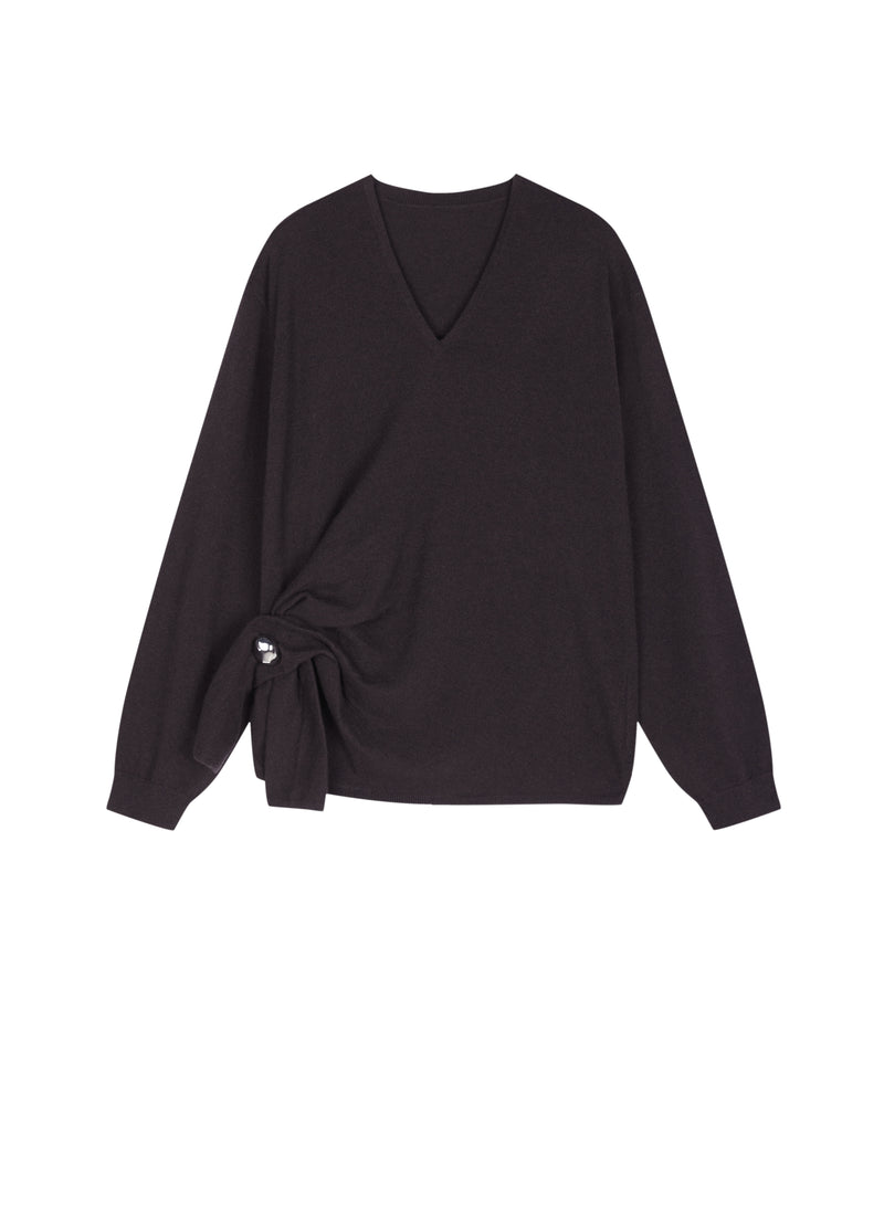 Sweater / JNBY 100% Merino Wool V-Neck Oversized Pullover Rich Brown-2
