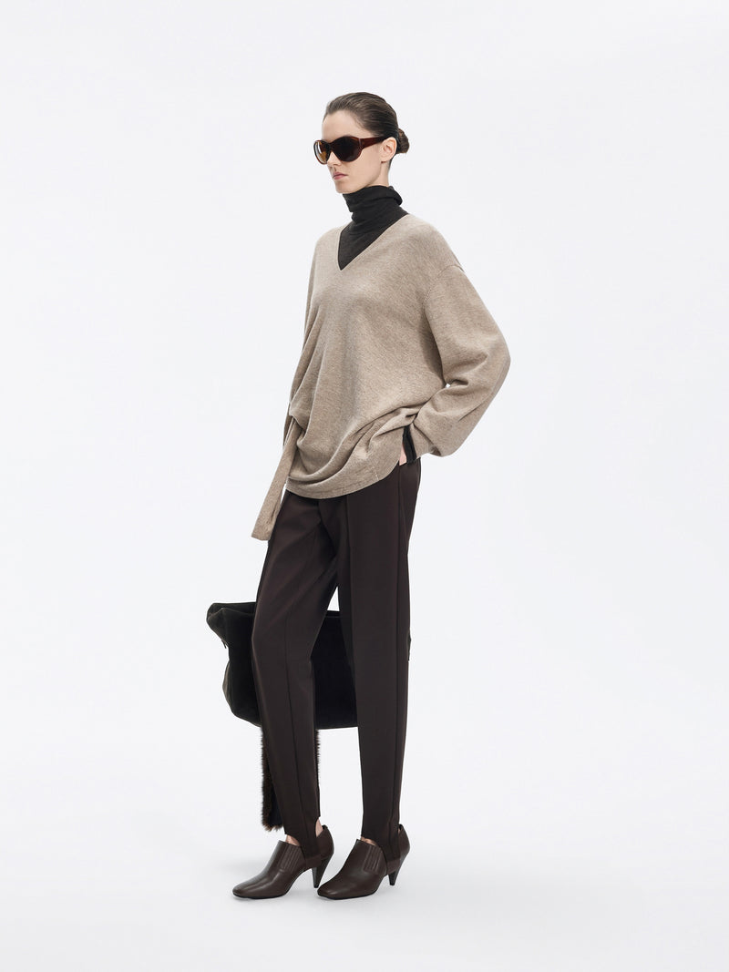 Sweater / JNBY 100% Merino Wool V-Neck Oversized Pullover Light Heather Beige-1