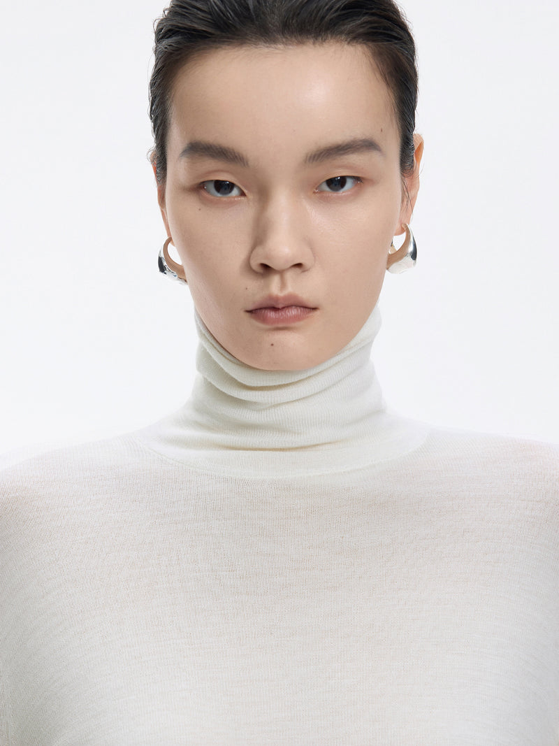 Sweater / JNBY Merino Wool Ribbed Turtleneck Natural White-2