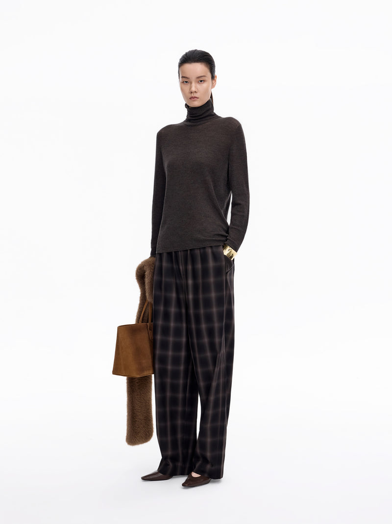Sweater / JNBY Merino Wool Ribbed Turtleneck Dark Heather Brown-1