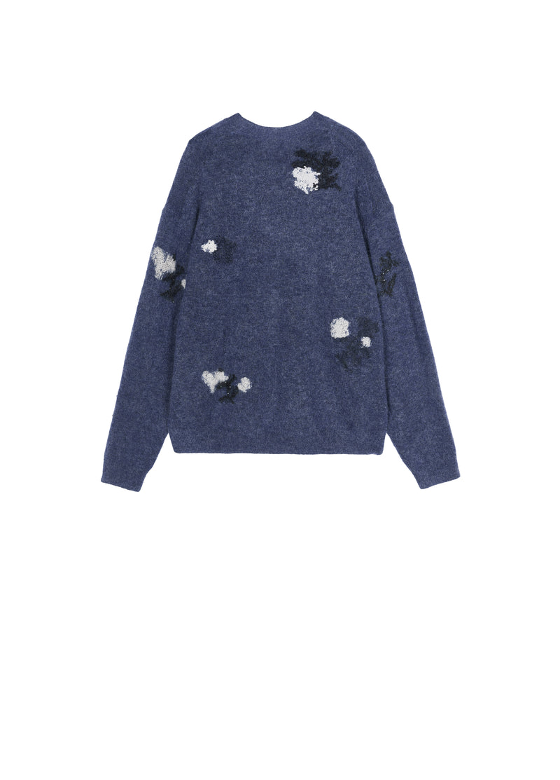 Sweater / JNBY Mohair Blend Oversized Floral Jacquard Pullover Black-Blue-2