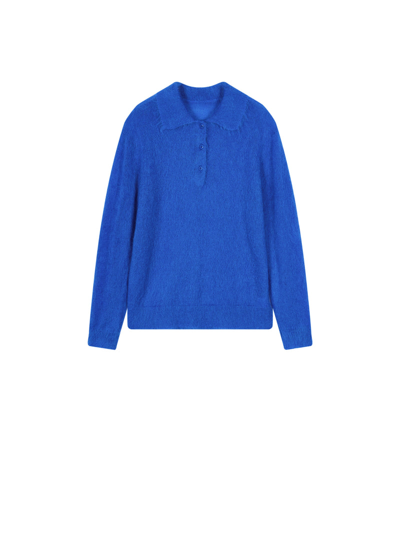 Sweater / JNBY Mohair Wool Blend Collared Pullover Royal Blue-1