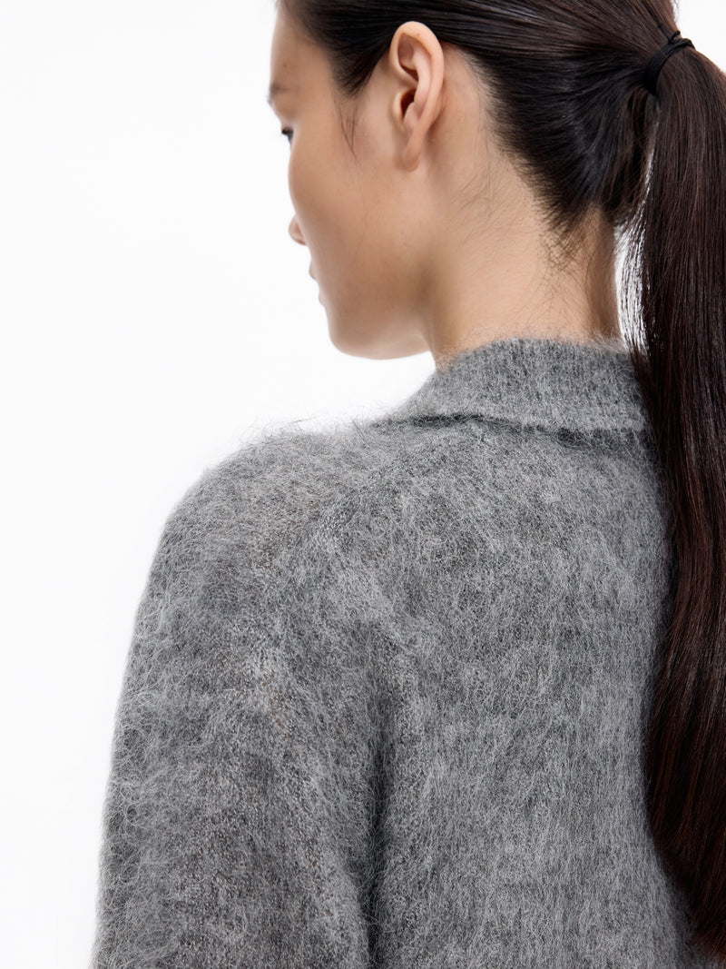 Sweater / JNBY Mohair Wool Blend Collared Pullover Medium Heather Gray-2