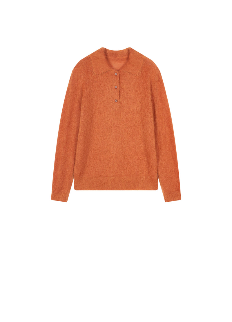Sweater / JNBY Mohair Wool Blend Collared Pullover Orange-Red-3