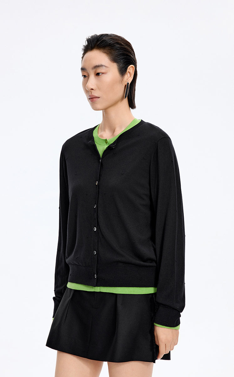 Sweater / JNBY Round-Veck Lyocell Wool Cardigan Black-4