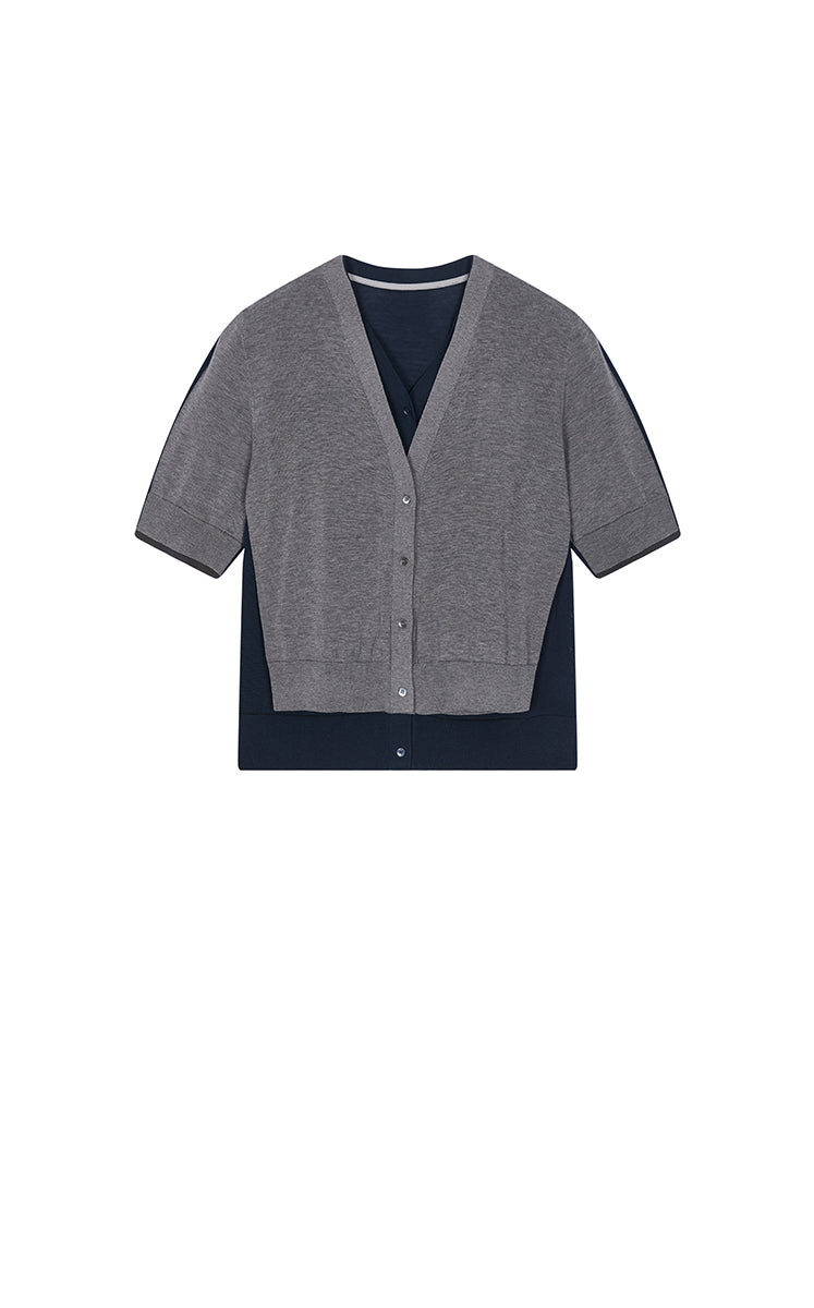 Sweater / JNBY V-Neck layered Mid-Length Cardigan Blue Grey-2