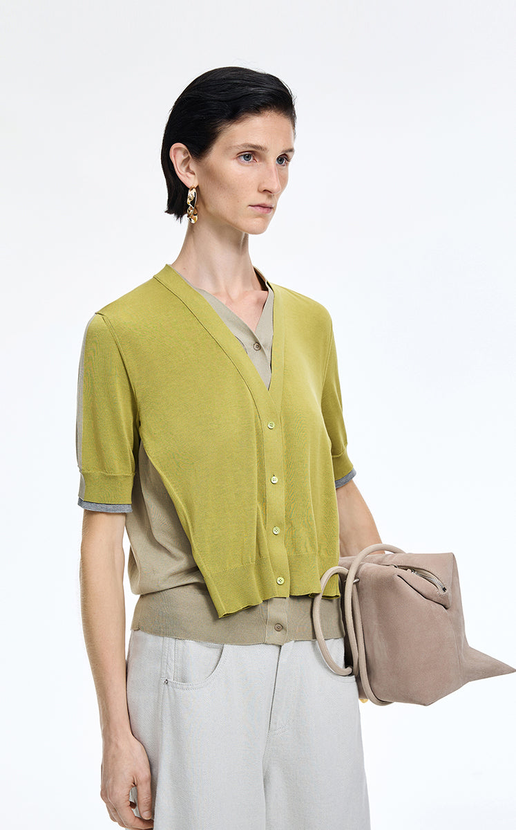 Sweater / JNBY V-Neck layered Mid-Length Cardigan Green-1