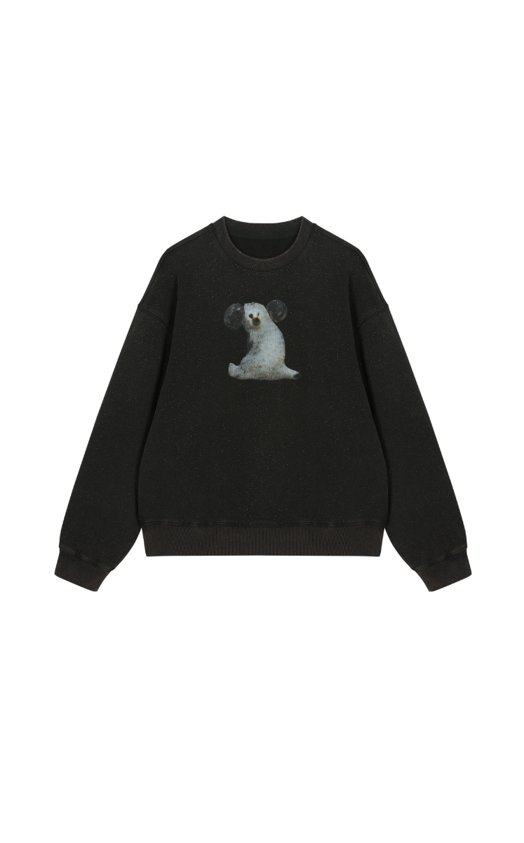 Sweatshirt / JNBY Fuzzy Pup Graphic Oversized Sweatshirt Black