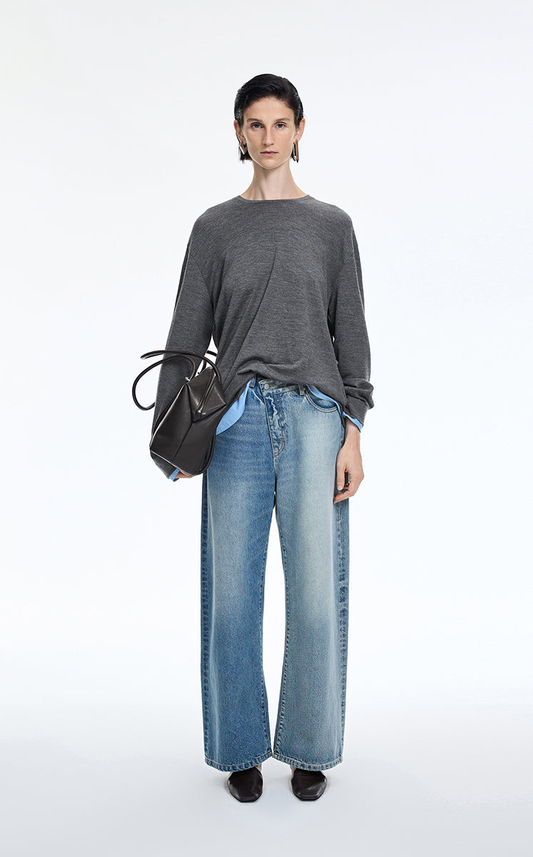 Sweatshirt / JNBY Relaxed skin-friendly Layered Pullover Dark Grey Marl