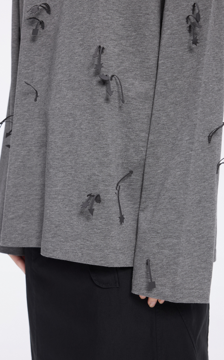 T-Shirt / JNBY 3D Floral Fringe Cotton Long Sleeve Tee