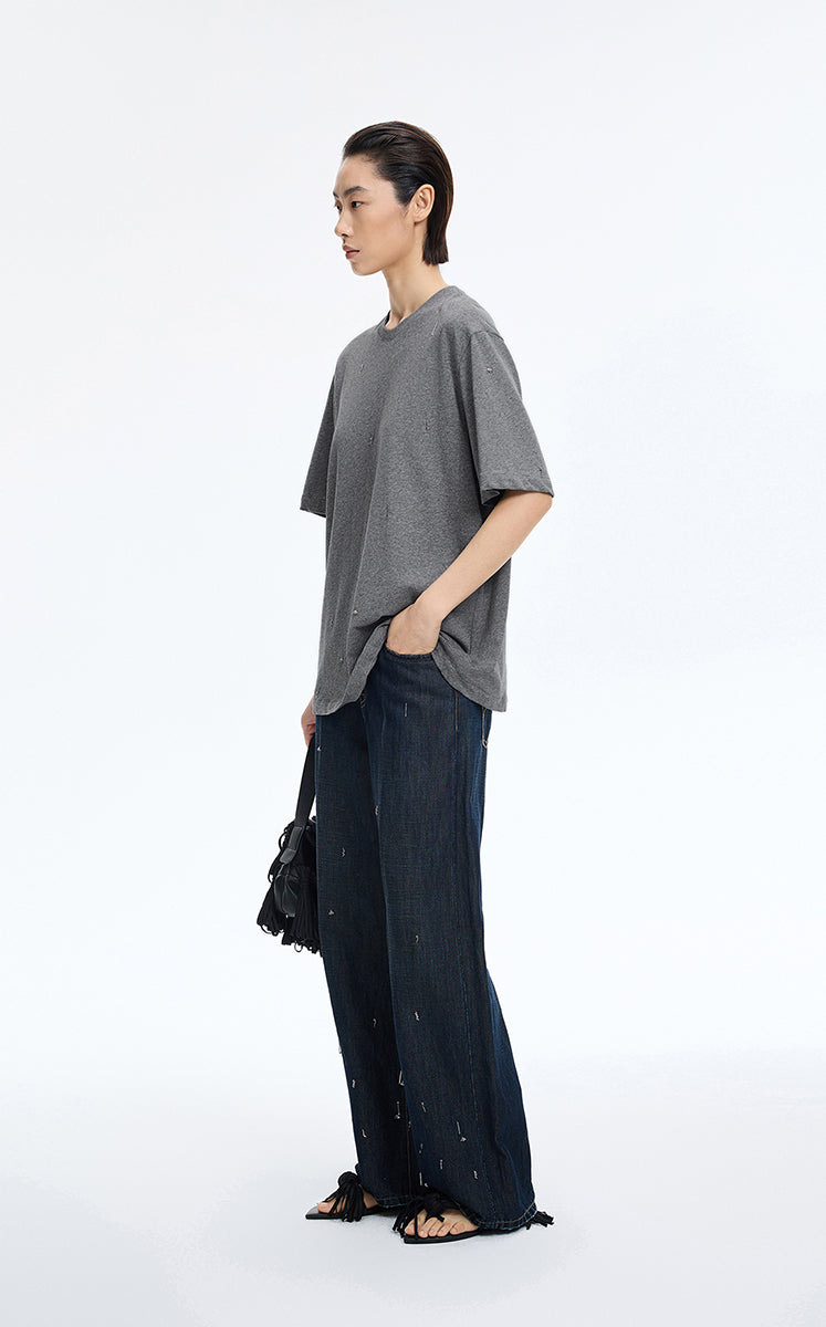 T-Shirt / JNBY Beaded Cotton Oversized Short Sleeve T-Shirt