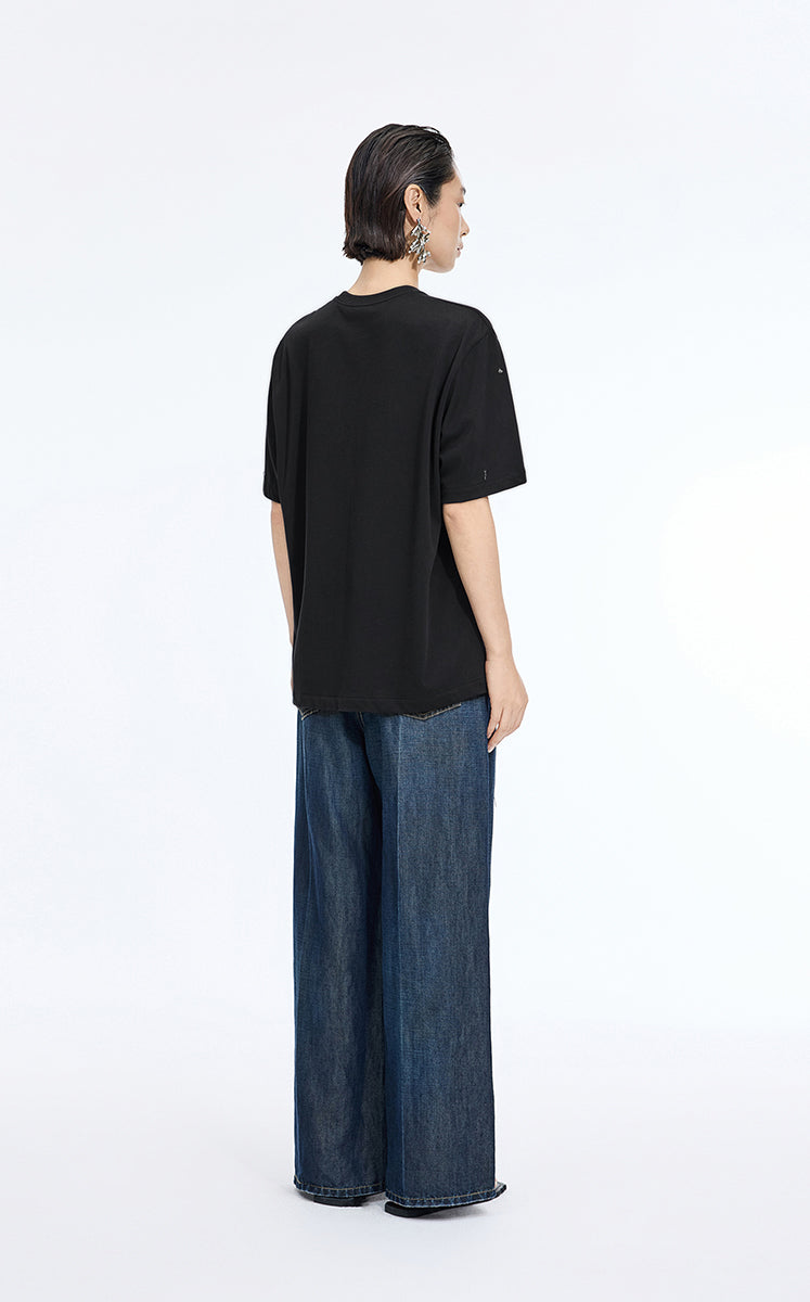 T-Shirt / JNBY Beaded Cotton Oversized Short Sleeve T-Shirt