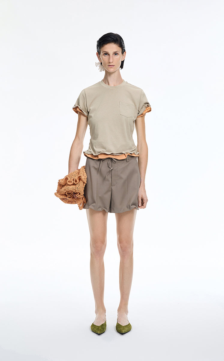 T-Shirt / JNBY Cropped Twist Hem Cotton T-Shirt Taupe