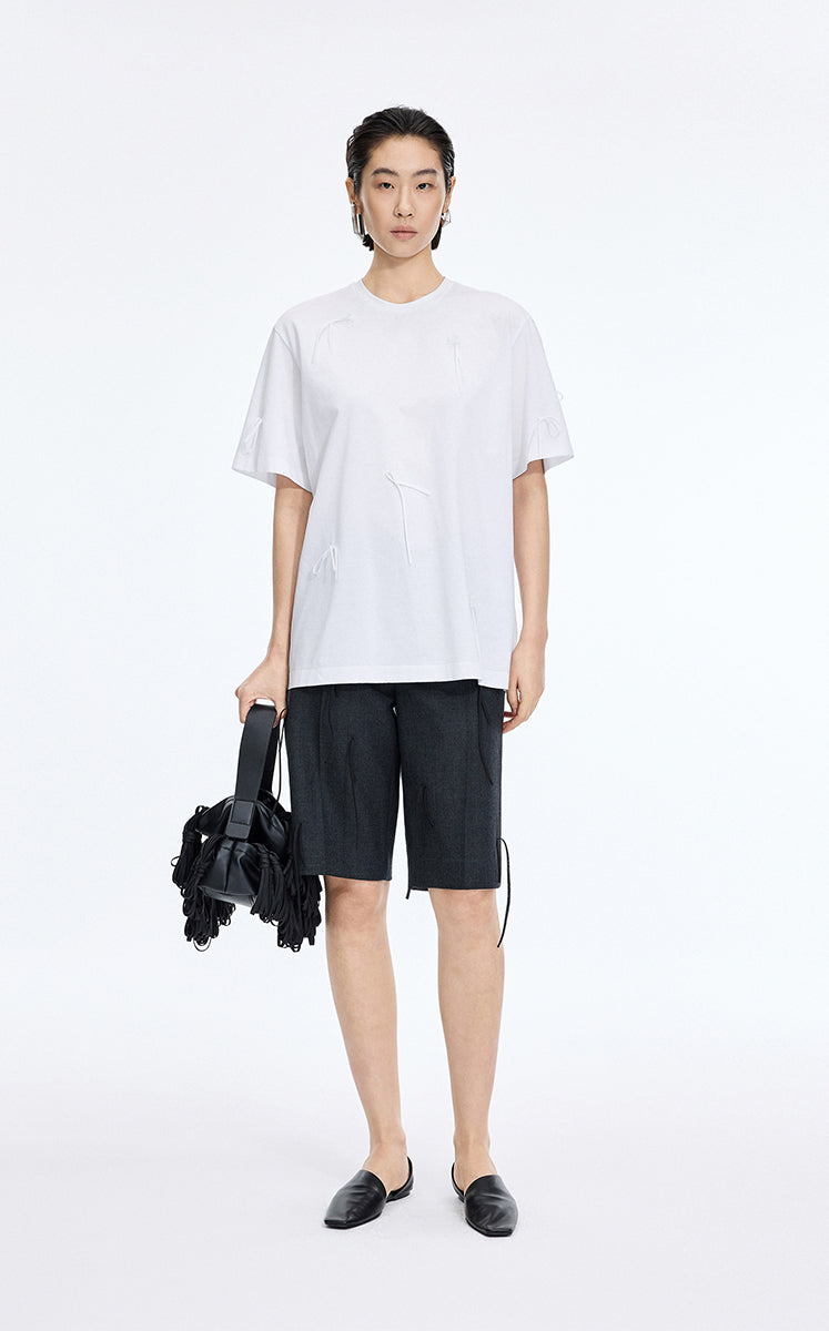 T-Shirt / JNBY Fringe Cotton Oversized T-Shirt Bleached White