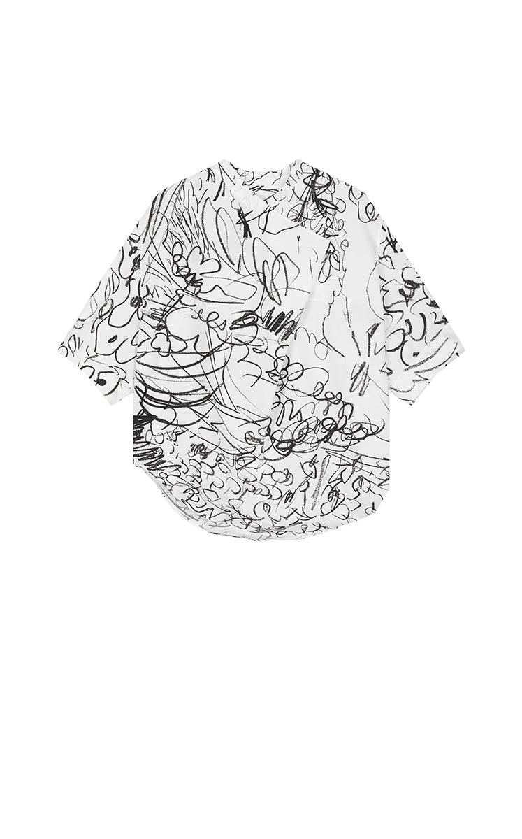 T-Shirt / JNBY Hand-Drawn Floral Wrap-Neck Cotton Top