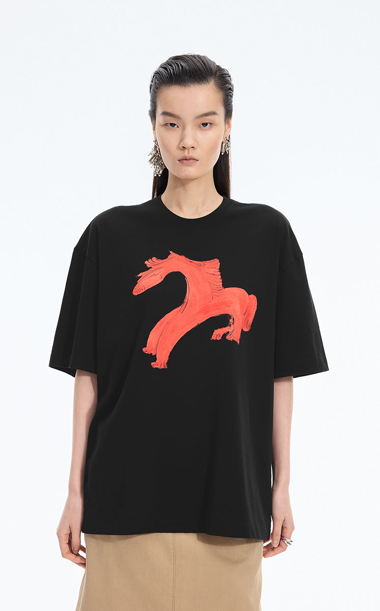 T-Shirt / JNBY Loose Pony Graphic Cotton Tee