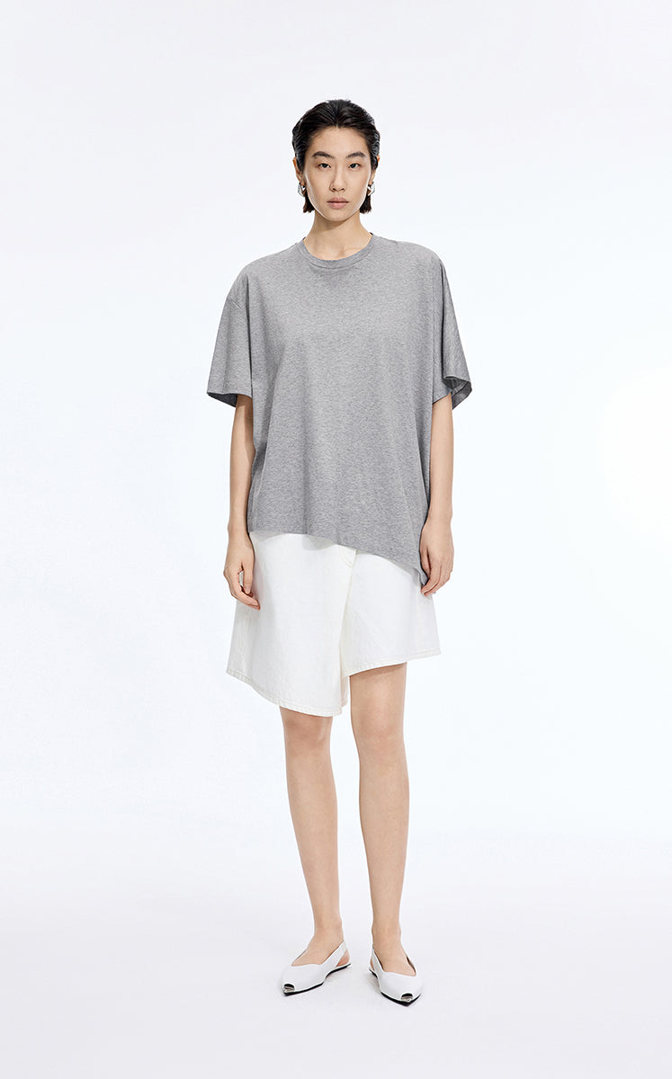 T-Shirt / JNBY Mercerized Cotton Blend Asymmetric T-Shirt Mid Grey Marl