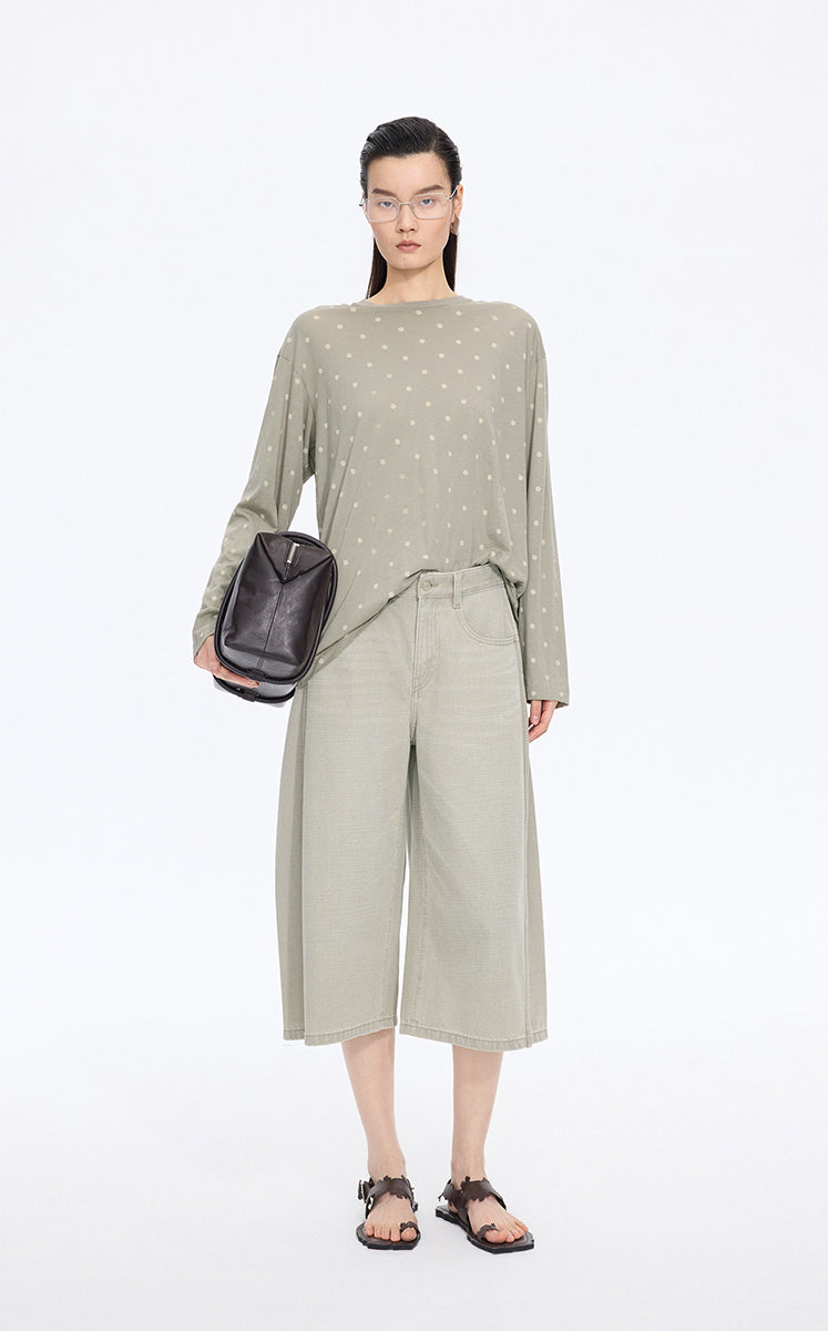 T-Shirt / JNBY Polka Dot Cotton Long Sleeve T-Shirt Olive Khaki