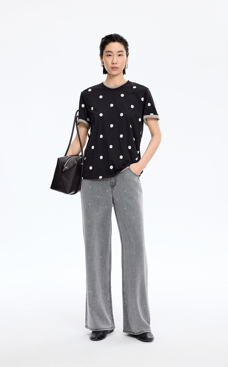 T-Shirt / JNBY Polka Dot Cotton Relaxed T-Shirt Black