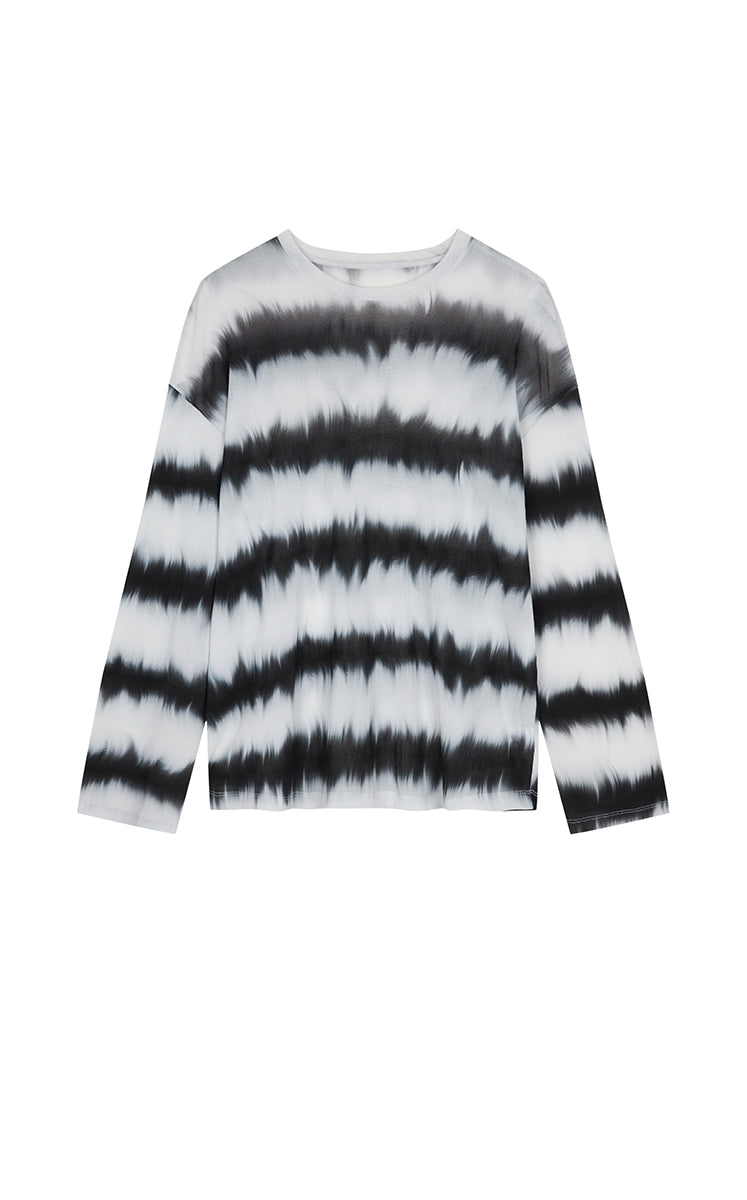 T-Shirt / JNBY Sheer Stripe Mesh Long Sleeve T-Shirt