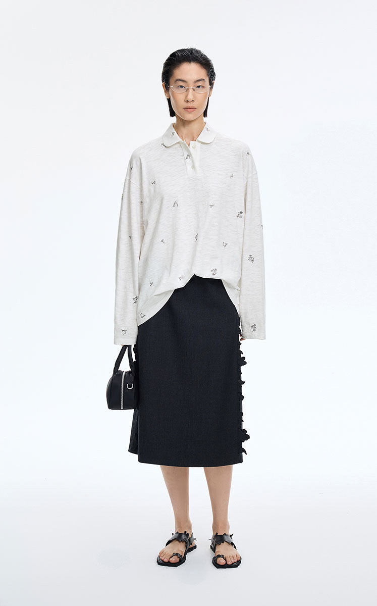 T-Shirt / JNBY Watercolor Floral Long-Sleeve Polo White