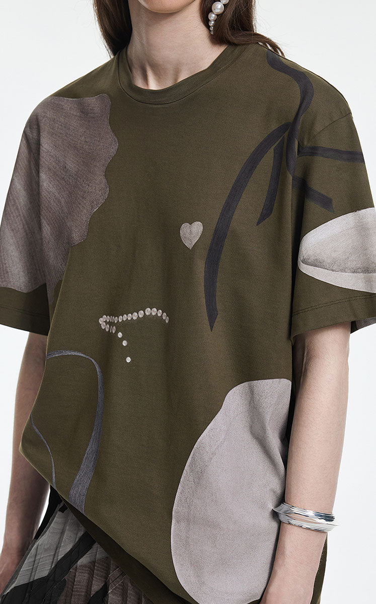 T-Shirt / JNBY Cotton Relaxed Fit Abstract Print Tee