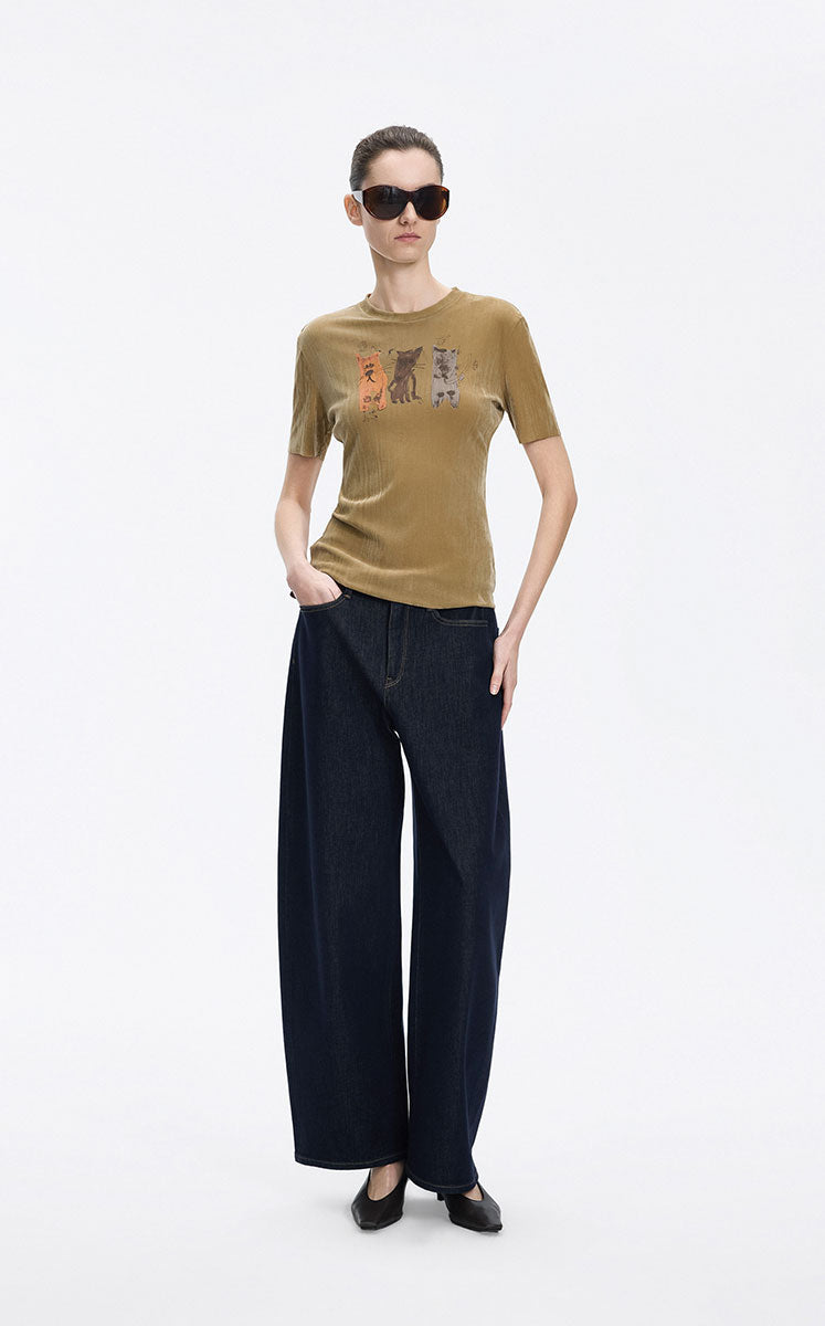T-Shirt / JNBY Flocked Mesh Graphic Tee Yellow Khaki