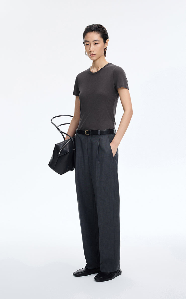 T-Shirt / JNBY Cotton Cashmere Cropped T-Shirt Charcoal-1