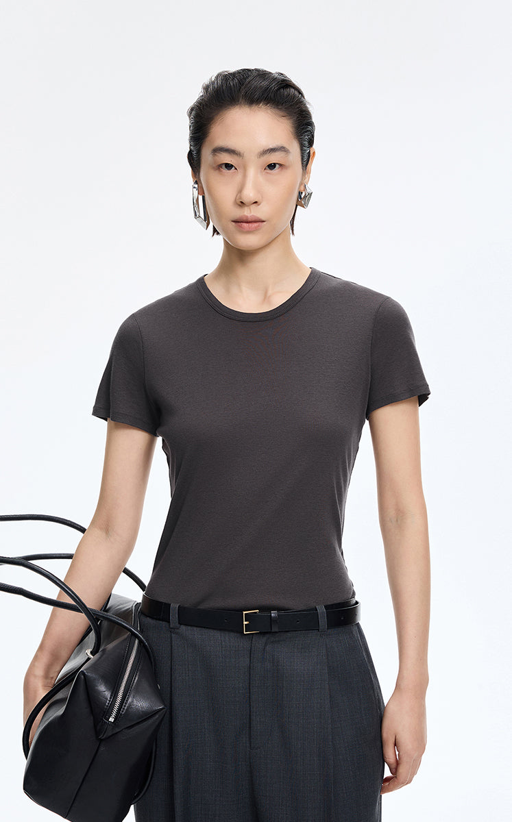 T-Shirt / JNBY Cotton Cashmere Cropped T-Shirt Charcoal-1