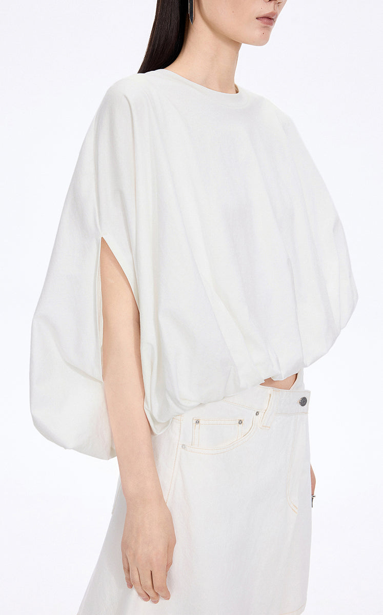 T-Shirt / JNBY Cropped Cotton Relaxed Fit T-Shirt Off White-1