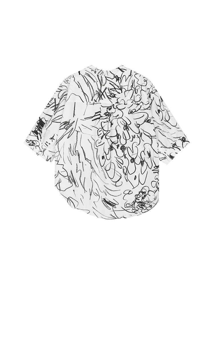 T-Shirt / JNBY Hand-Drawn Floral Wrap-Neck Cotton Top Black Marl-1