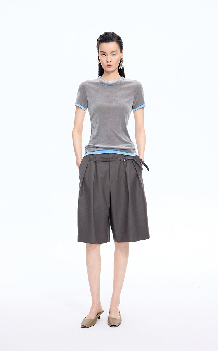 T-Shirt / JNBY Layered Slim-Fit Flocked T-Shirt Grey Blue Tone