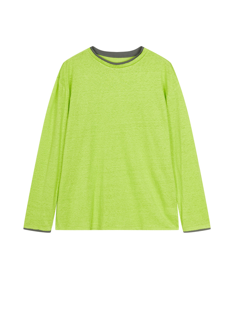 T-Shirt / JNBY Linen Silk Blend Relaxed Long Sleeve Tee Vivid Yellow-Green-1