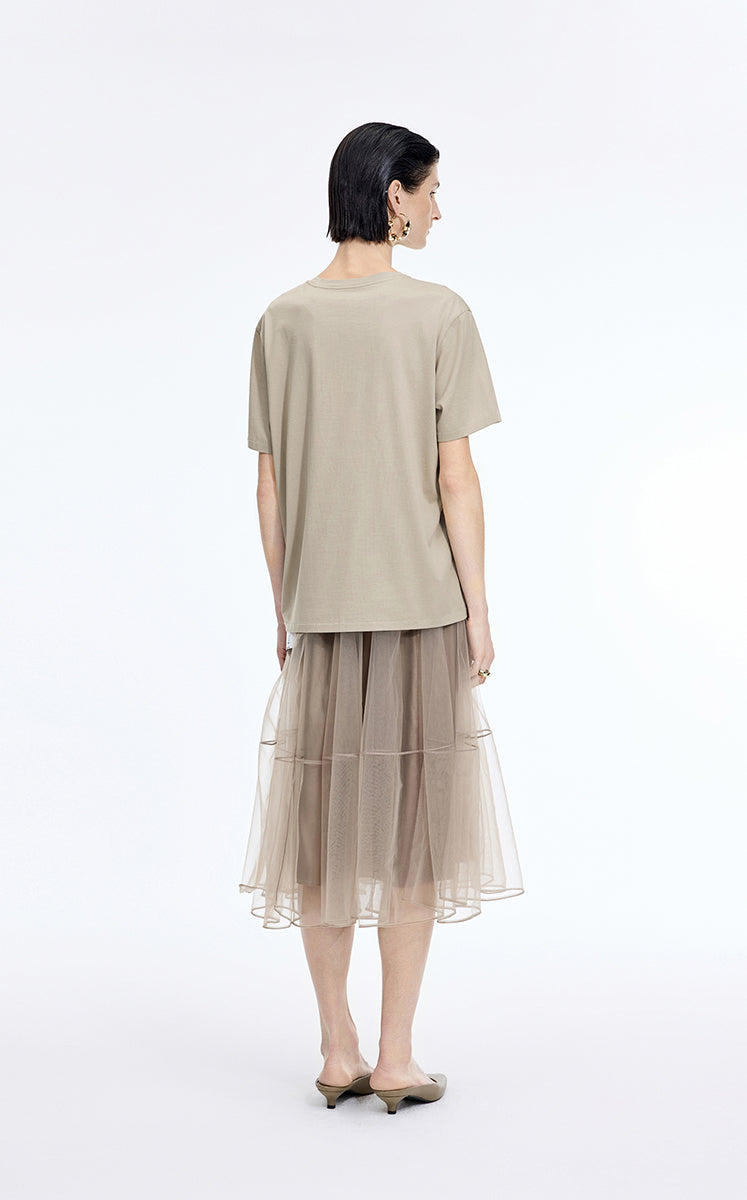 T-Shirt / JNBY Mercerized Cotton Longline T-Shirt Taupe-1