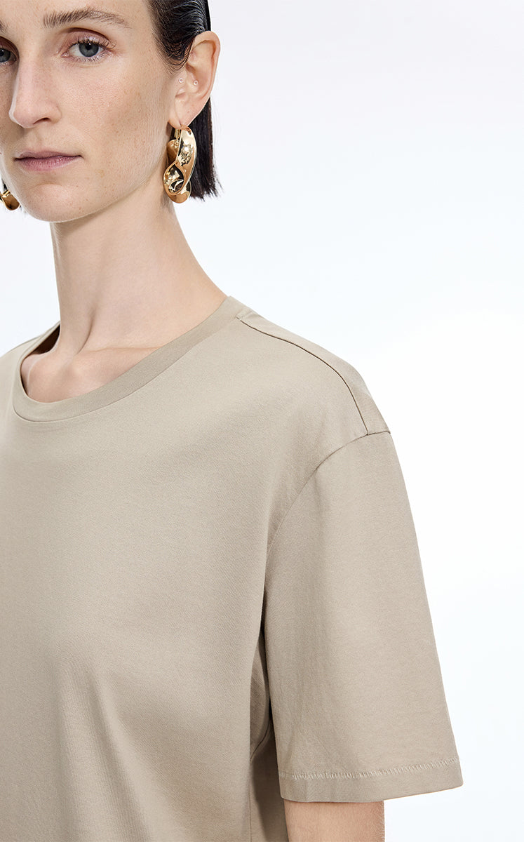 T-Shirt / JNBY Mercerized Cotton Longline T-Shirt Taupe-1