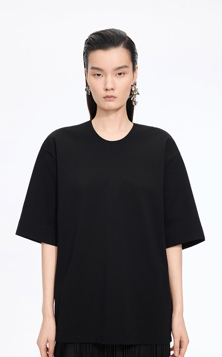 T-Shirt / JNBY Oversized O-line Cotton Blend T-Shirt Black-2