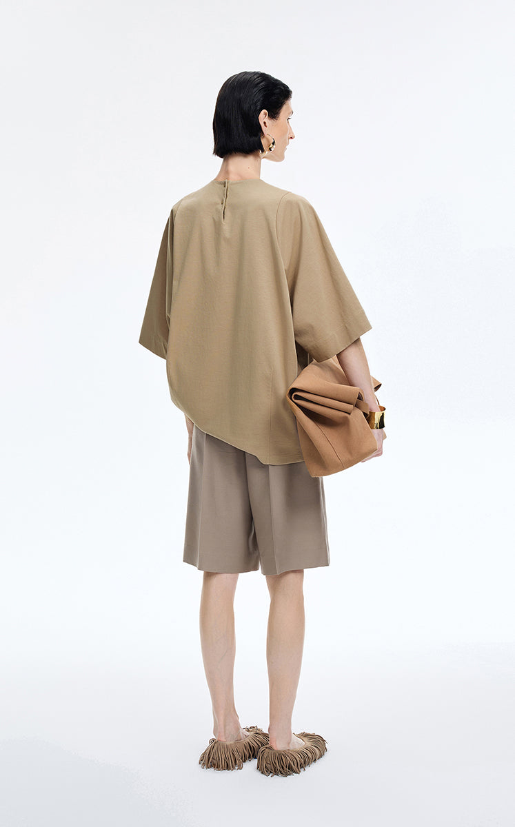 T-Shirt / JNBY Oversized O-line Cotton Blend T-Shirt Olive Khaki-3