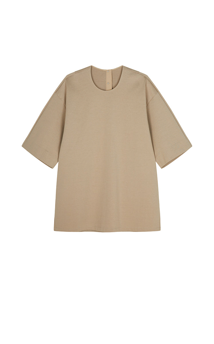 T-Shirt / JNBY Oversized O-line Cotton Blend T-Shirt Olive Khaki-3