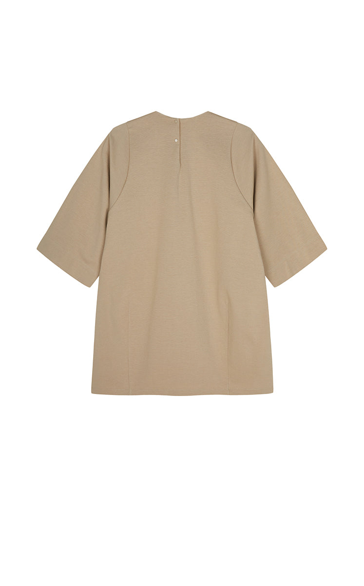 T-Shirt / JNBY Oversized O-line Cotton Blend T-Shirt Olive Khaki-3