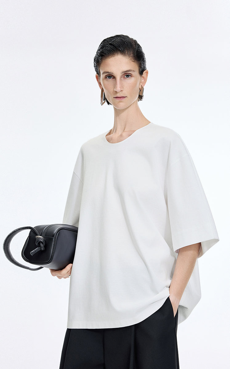 T-Shirt / JNBY Oversized O-line Cotton Blend T-Shirt Off White-1