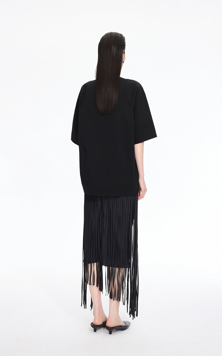 T-Shirt / JNBY Oversized O-line Cotton Blend T-Shirt Black-2