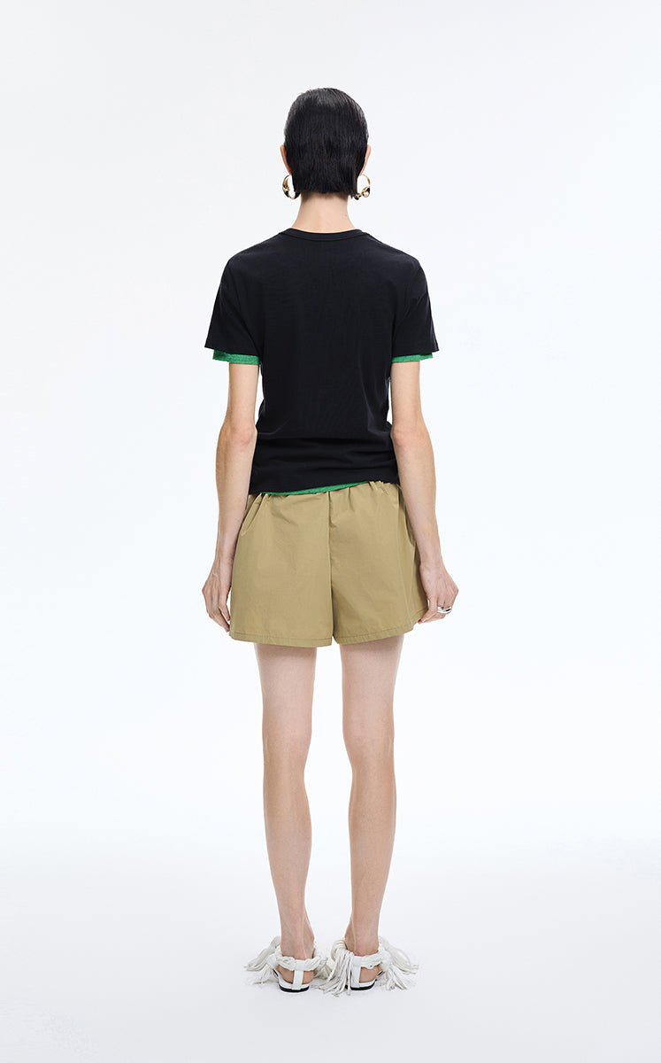 T-Shirt / JNBY Vegetable Print Cotton T-Shirt Black Navy-1