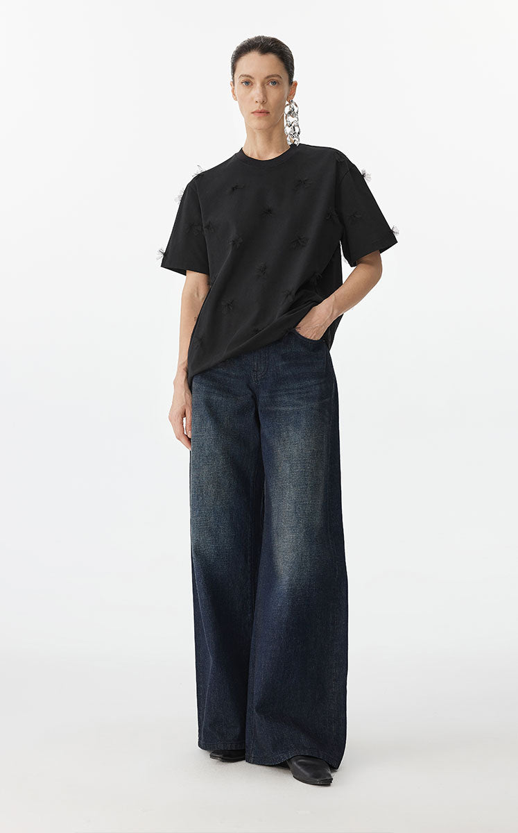 T-shirt / JNBY Floral Relaxed Cotton T-Shirt Black