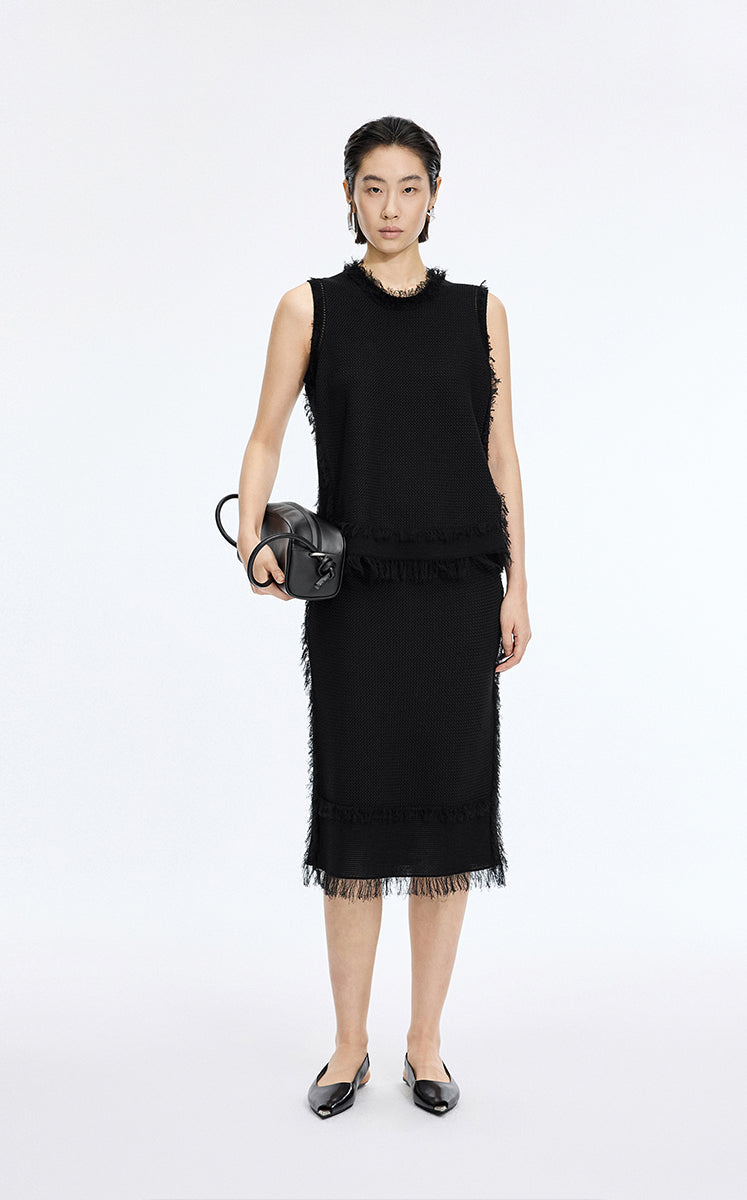 Tank Top / JNBY Fringe Trim Cotton Knit Vest Black