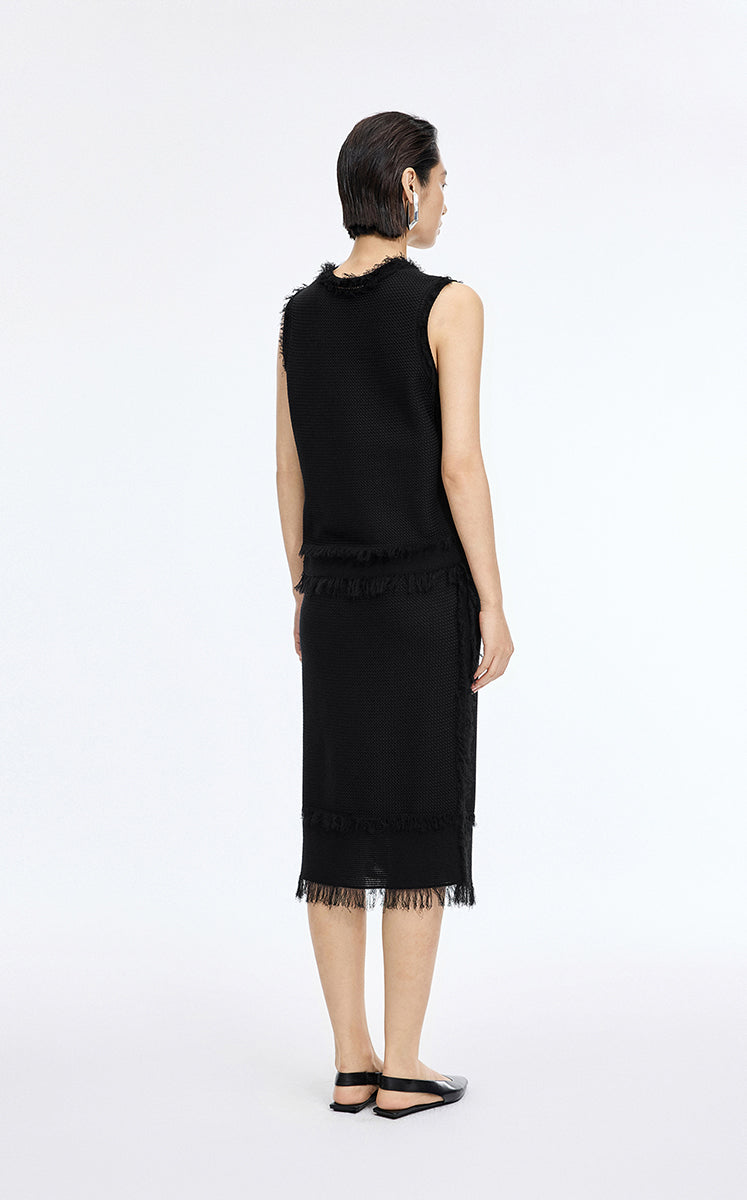 Tank Top / JNBY Fringe Trim Cotton Knit Vest Black-1